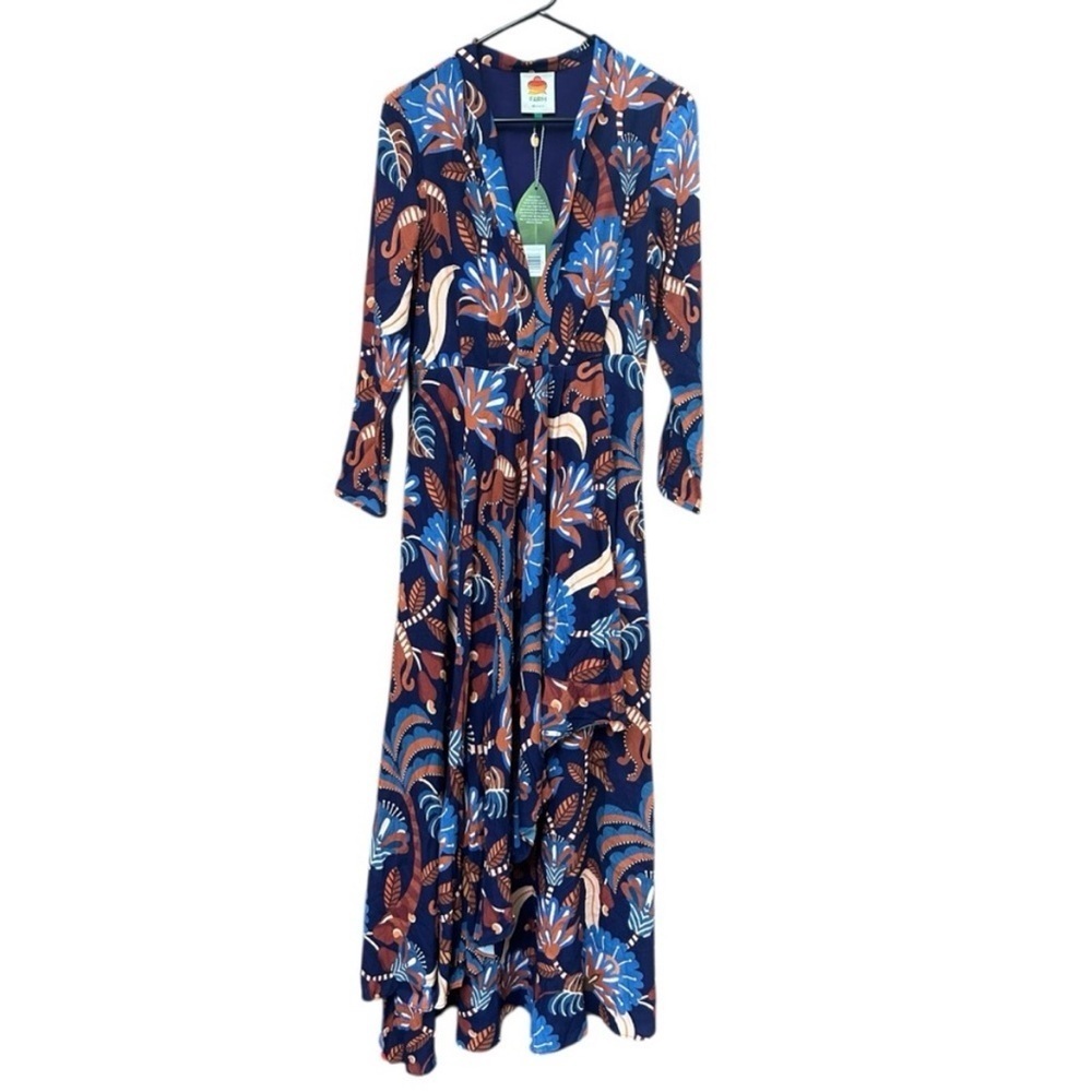 NWT Farm Rio Blue Nature Beauty Long Sleeve Maxi Dress - Picture 2 of 9